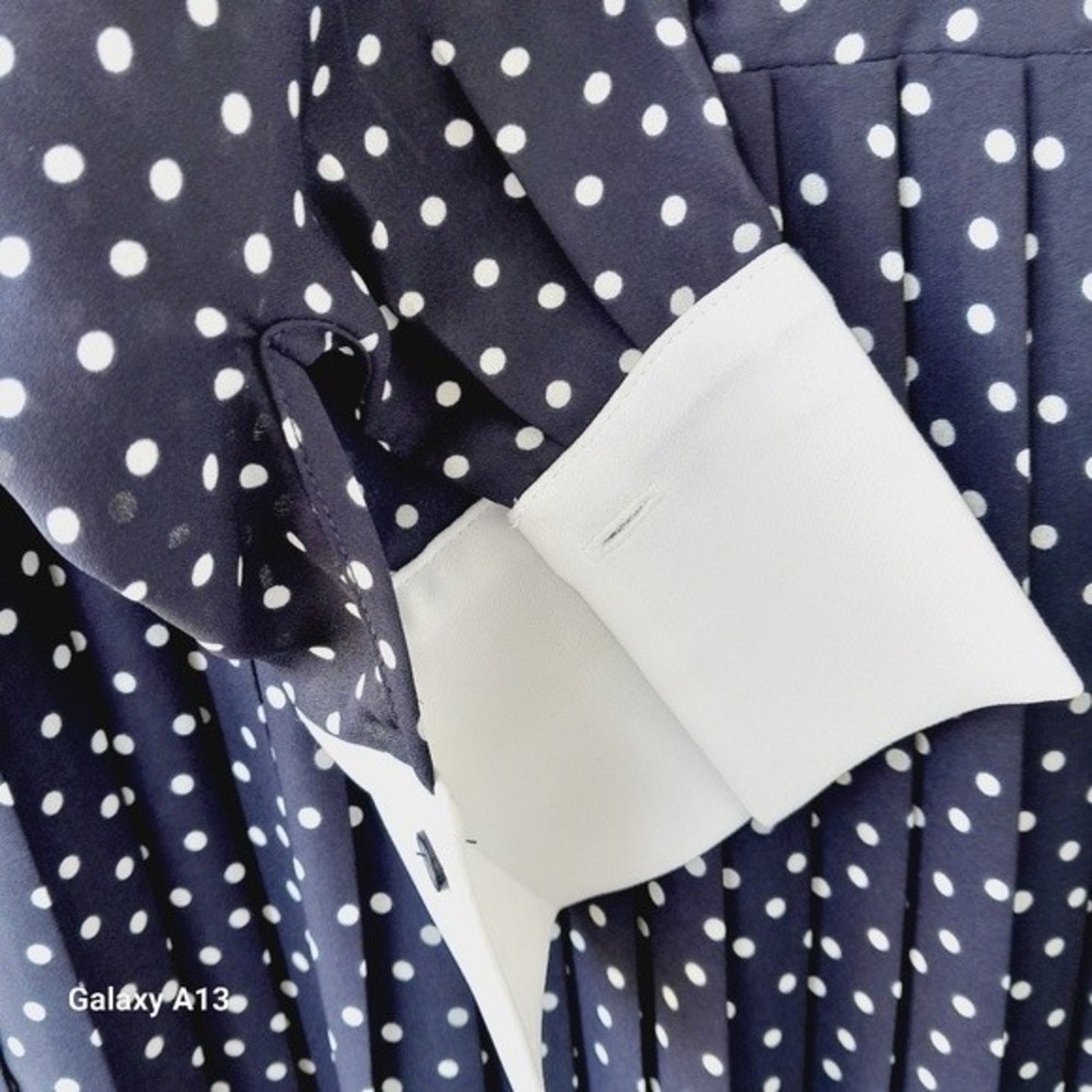 Zara Navy Blue Polka Dot Midi Dress with White Collar - Picture 4 of 7